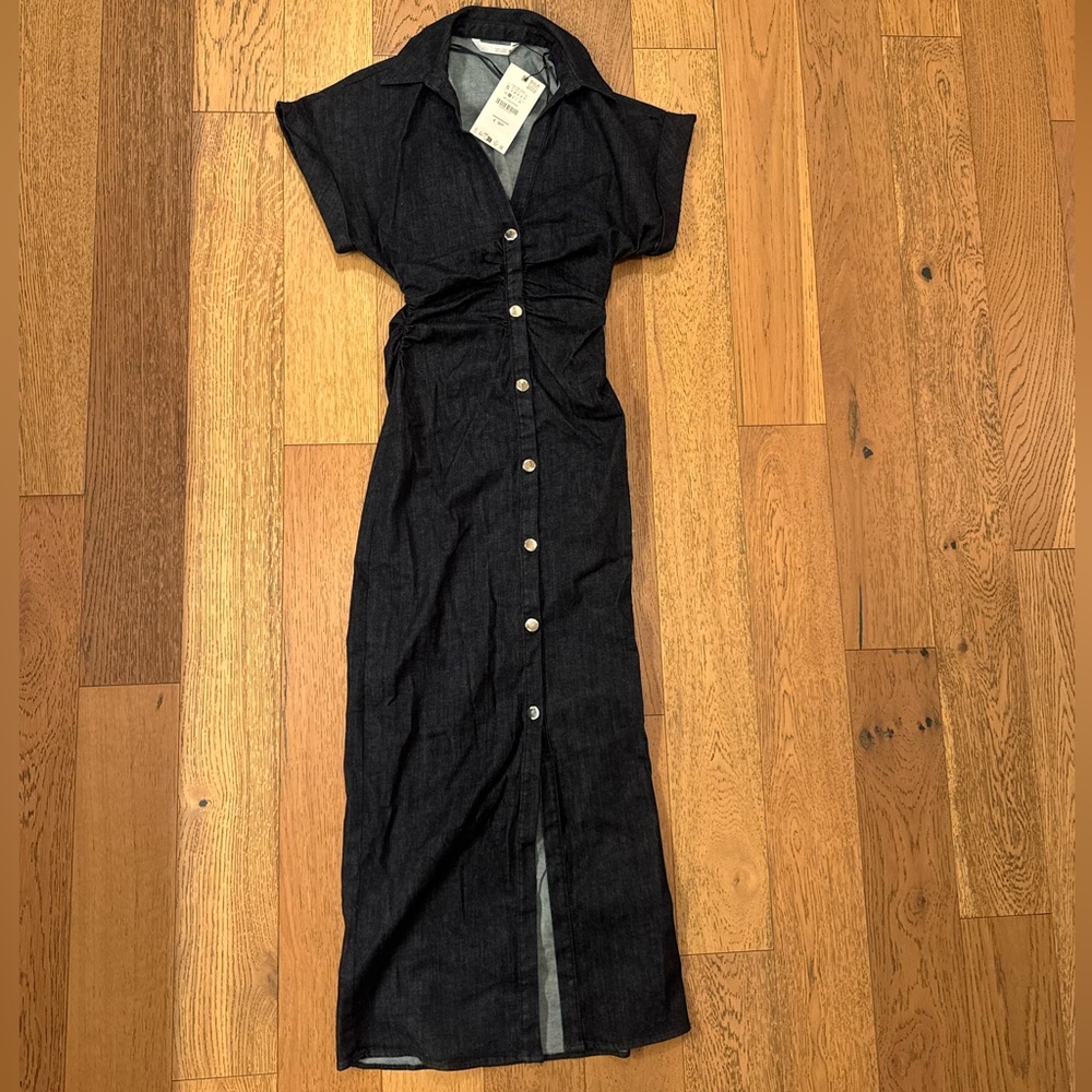 Zara Black Denim Midi Dress